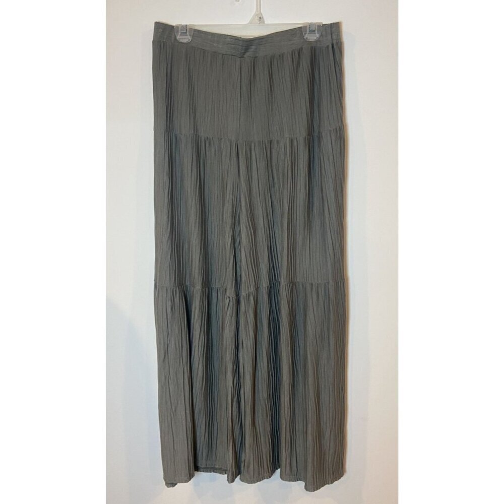 Clara Sun Woo Pants Wide Leg Palazzo Crinkle Tiered Gray Size Large L